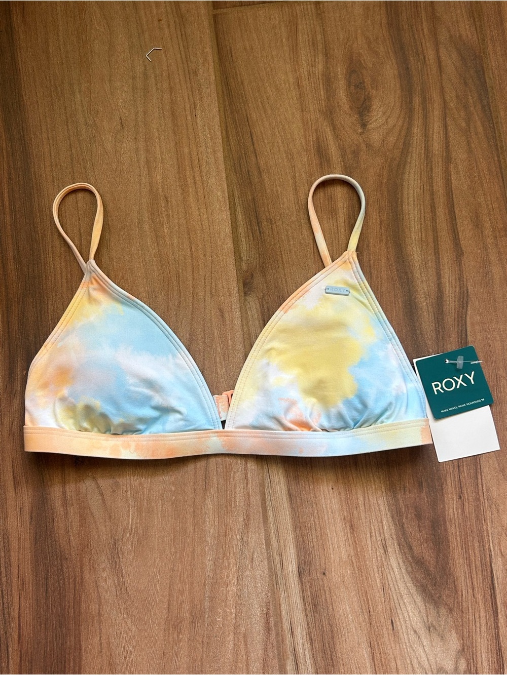 Roxy Bikini Top Medium Pastel Tie Dye Triangle Swim Top Strappy Beach NWT